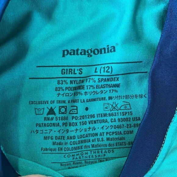 Patagonia girls green rash guard size L(12) - Picture 5 of 8